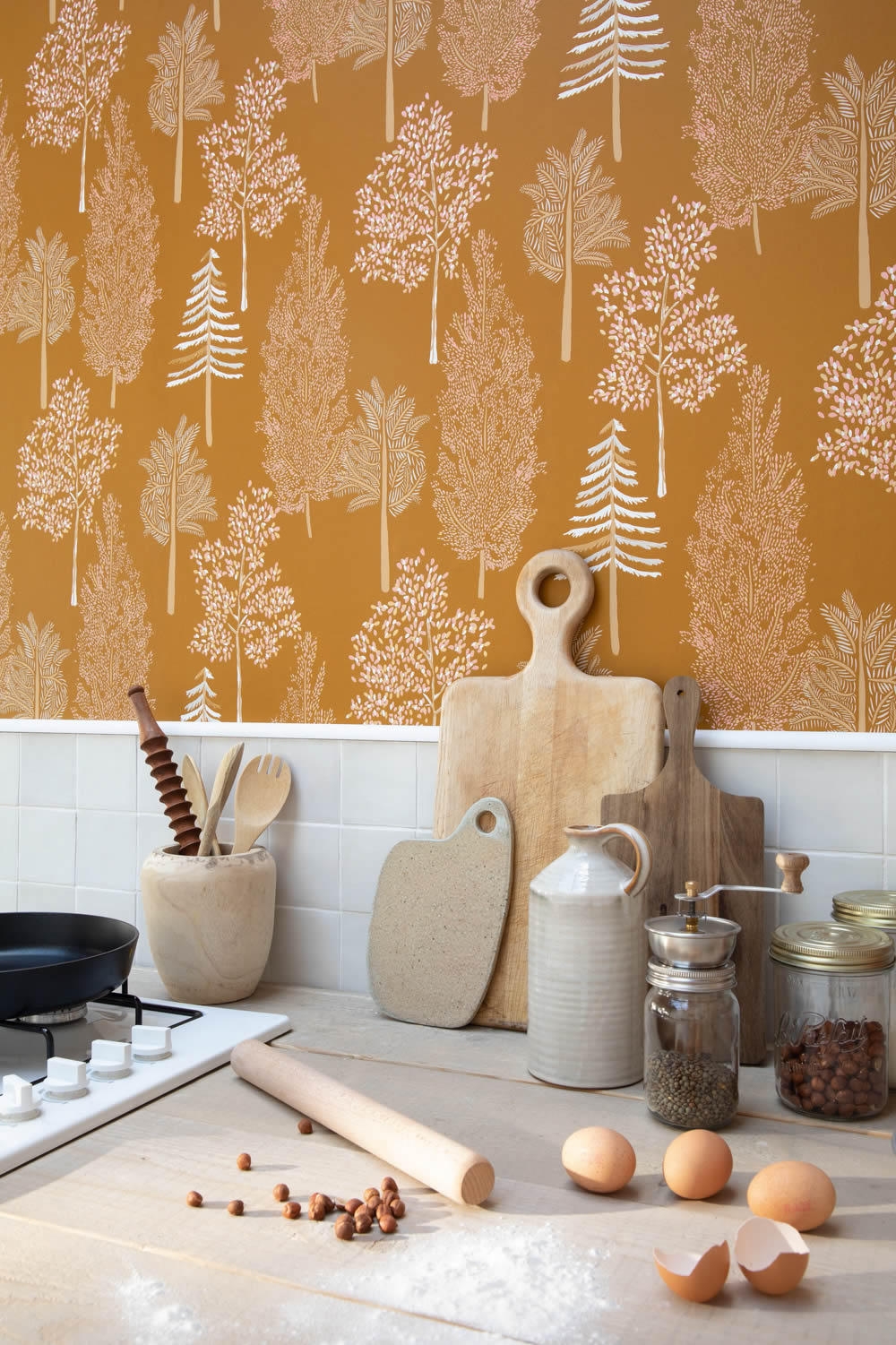 Forest motifs ocher wallpaper Caselio - La Foret Texdecor FRT102952237-36-FRT102952237.1M
