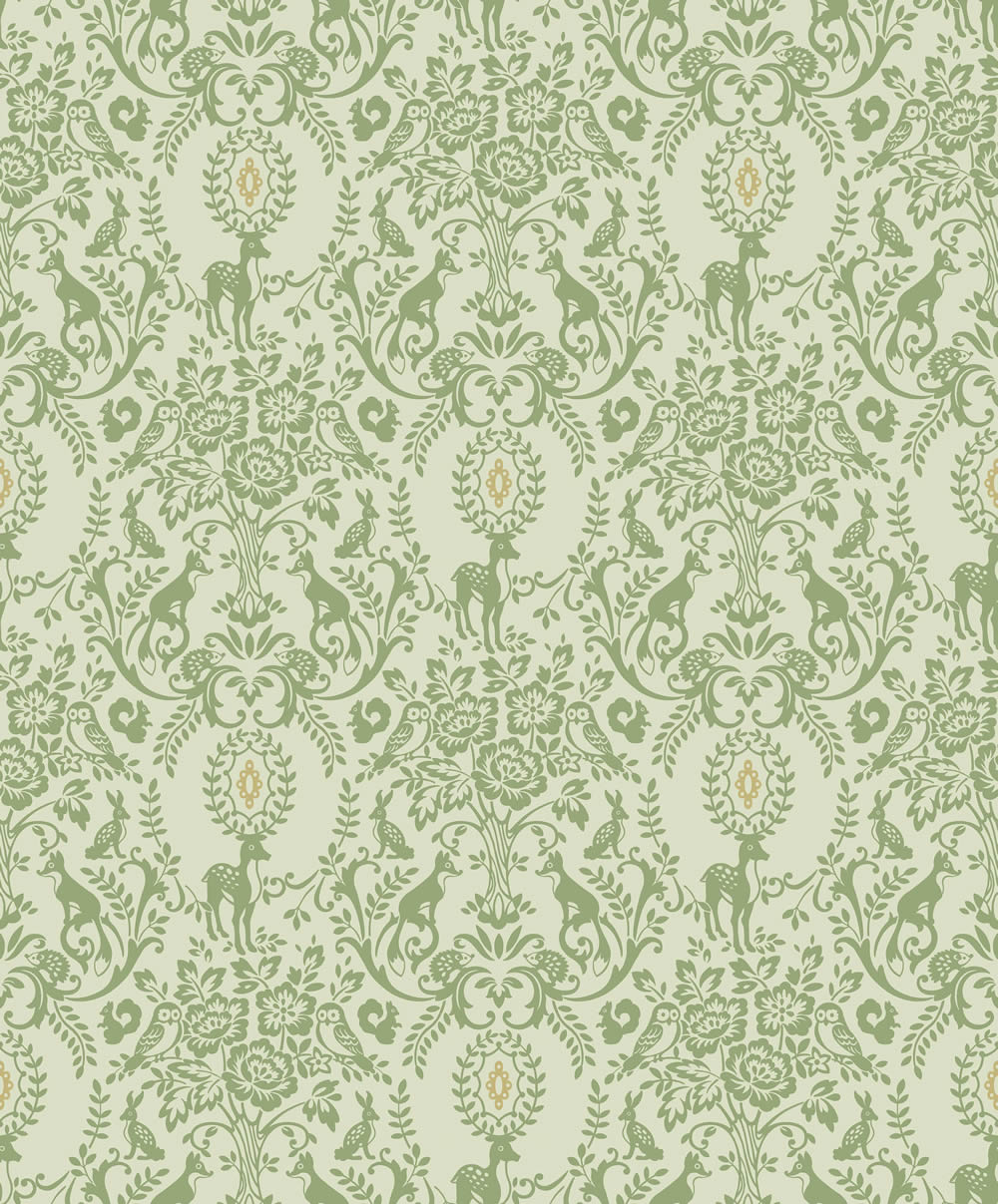 Weiß und grüne Tapete Tiere und Ornamente Jack n Rose Grandeco JS3312
