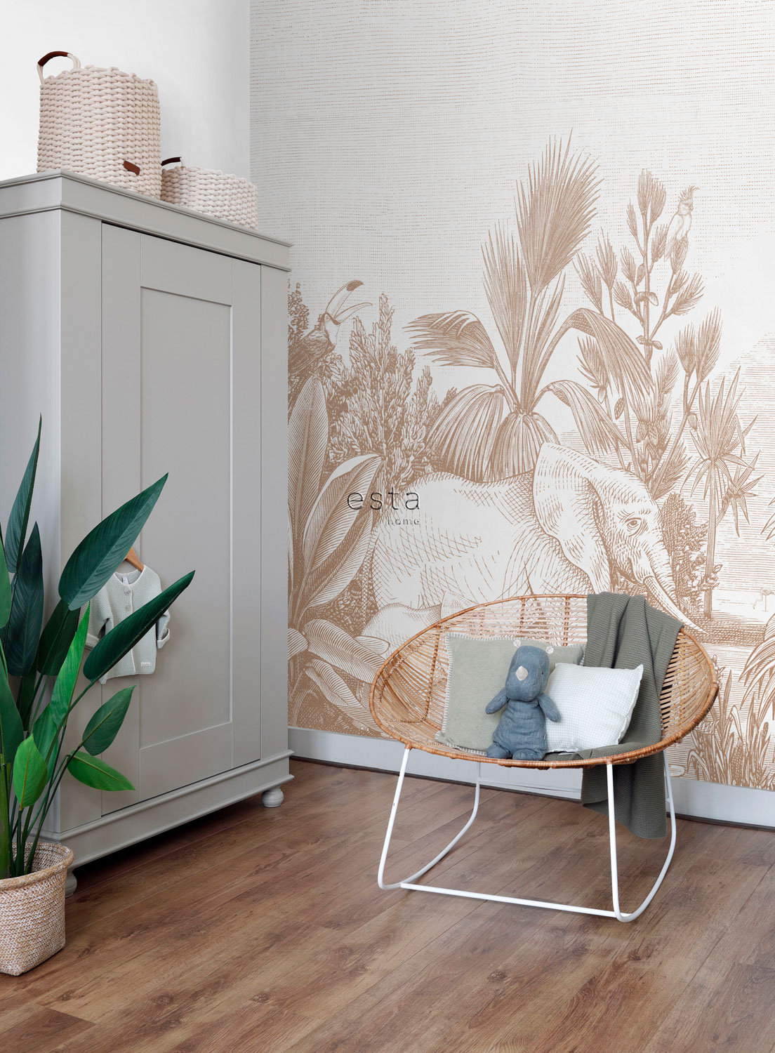 Dschungeltiere Wandbild Elefanten beige 300 x 279 cm 159062