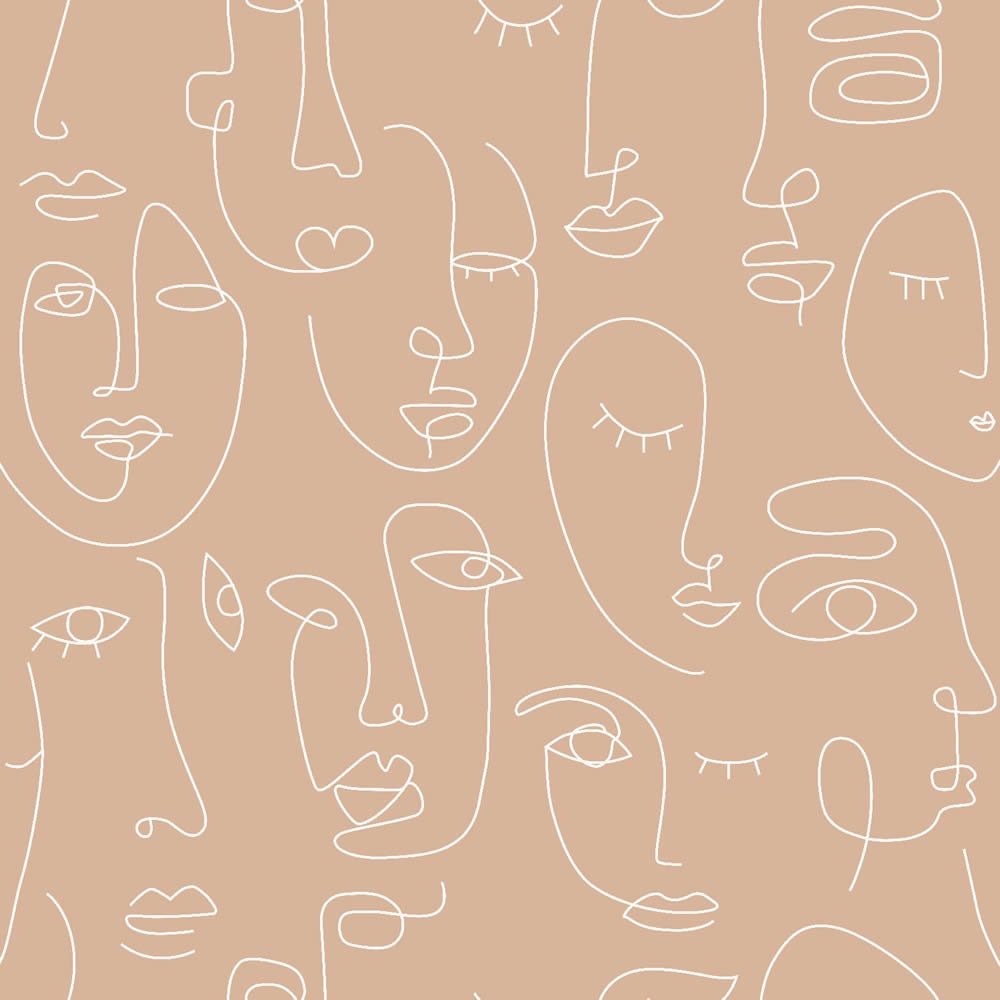 Tapete Line Art Gesichter dunkelrosa Vlies 139214