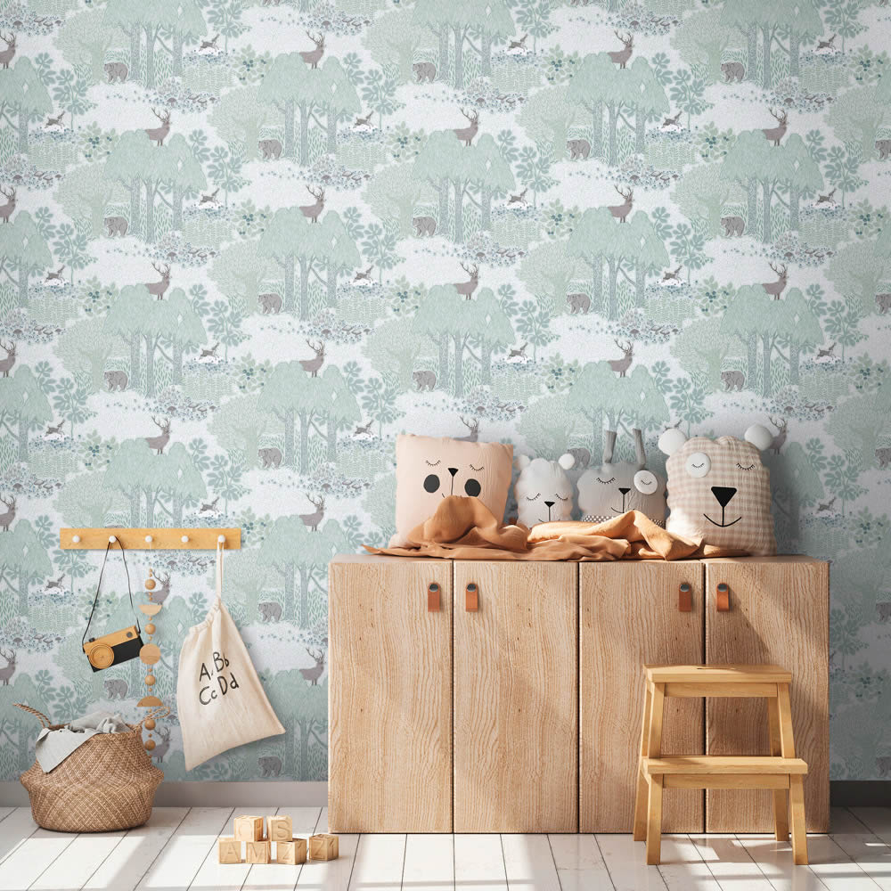 Waldtapete Vlies Waltiere Bären und Hirsche glatt matt grün 771331-8-771331