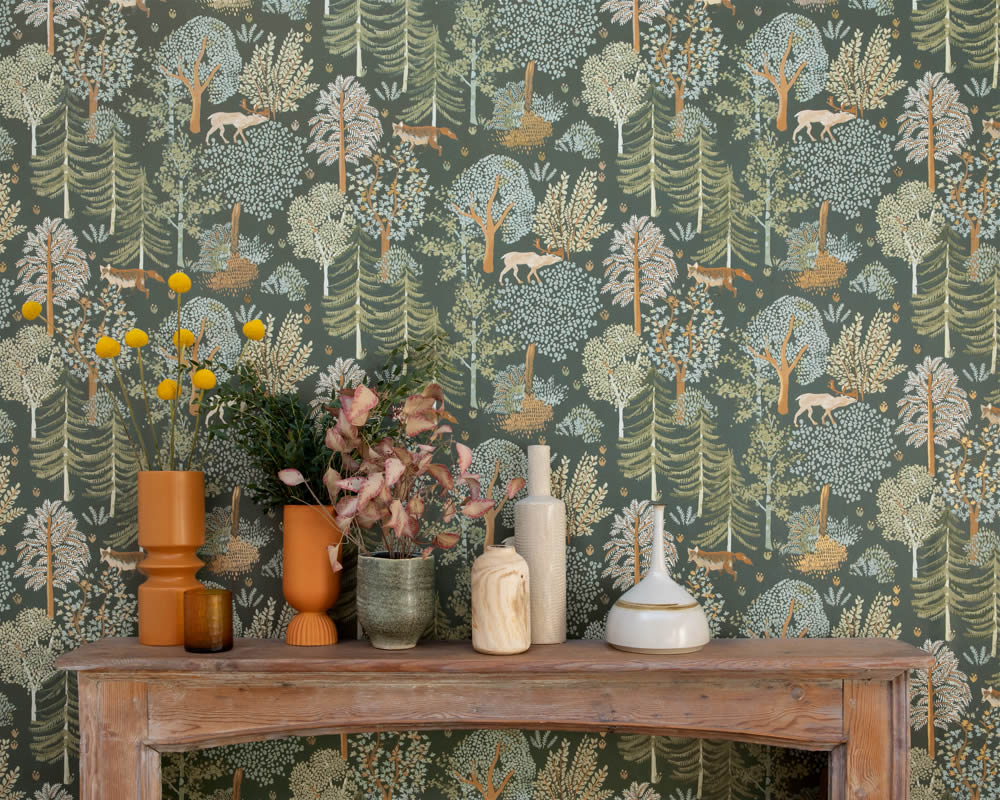 Nature colorful tree wallpaper green Caselio - La Foret Texdecor FRT102937726-36-FRT102937726.1M