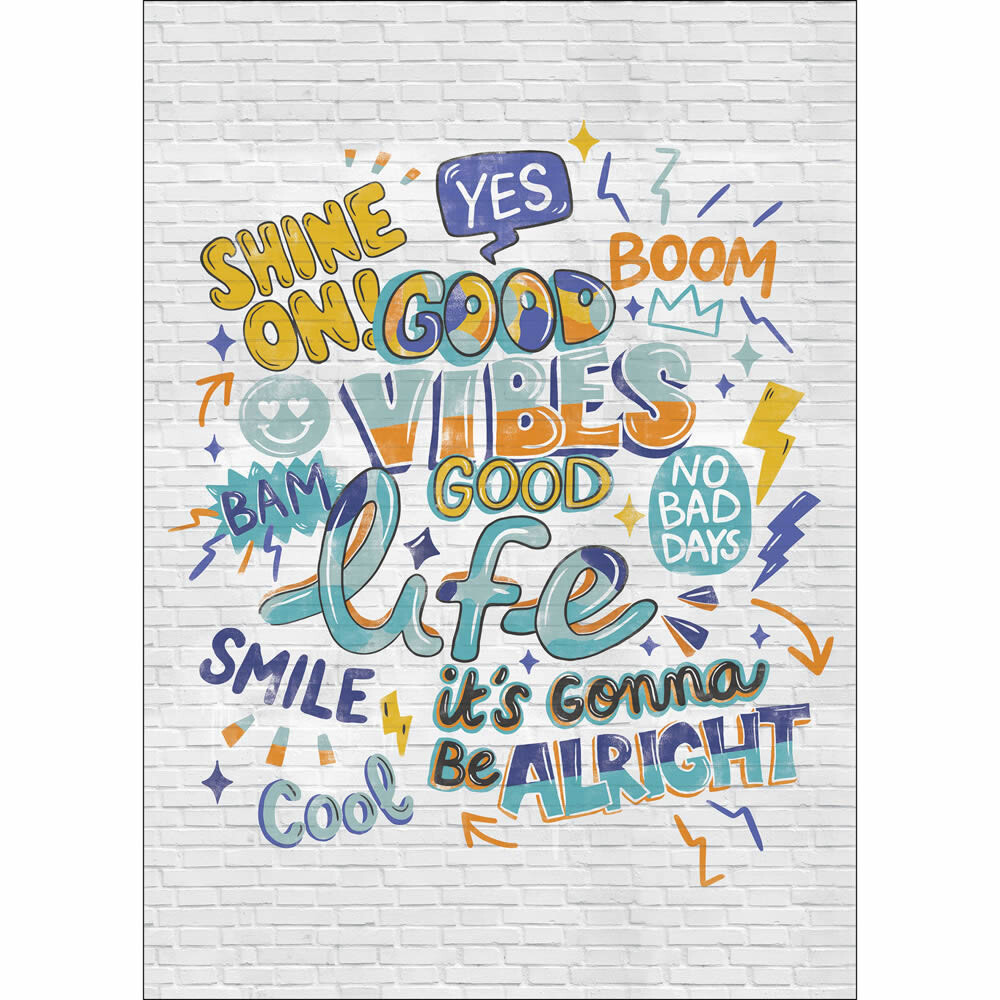 Wandbild M Graffitimuster Good vibes Good life Steine gelb blau PMW104786903