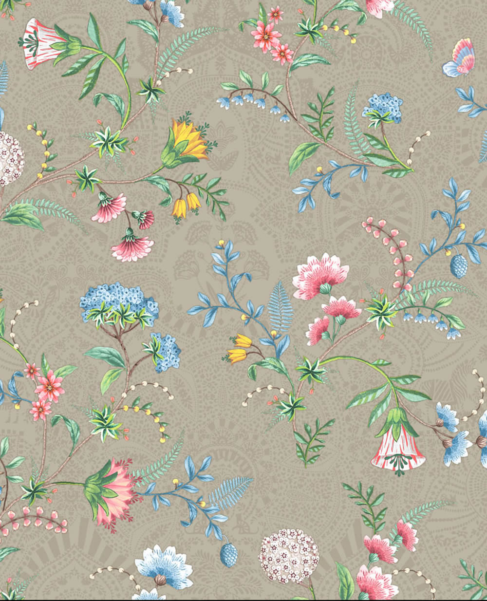 Tapete Bunte Blumen Ranken Warm-Grau Pip Studio 5 300121