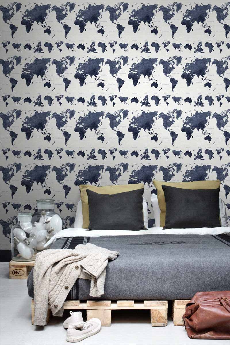 Weltkarten Tapete Vintage dunkelblau Vlies 138972
