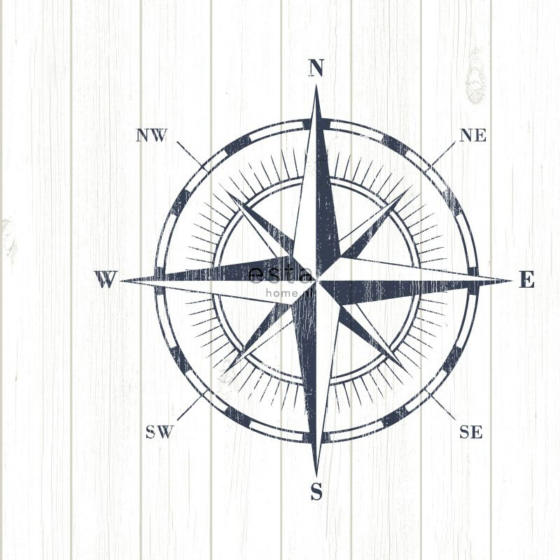 Kompassrose Tapete Altholz dunkelblau 138975