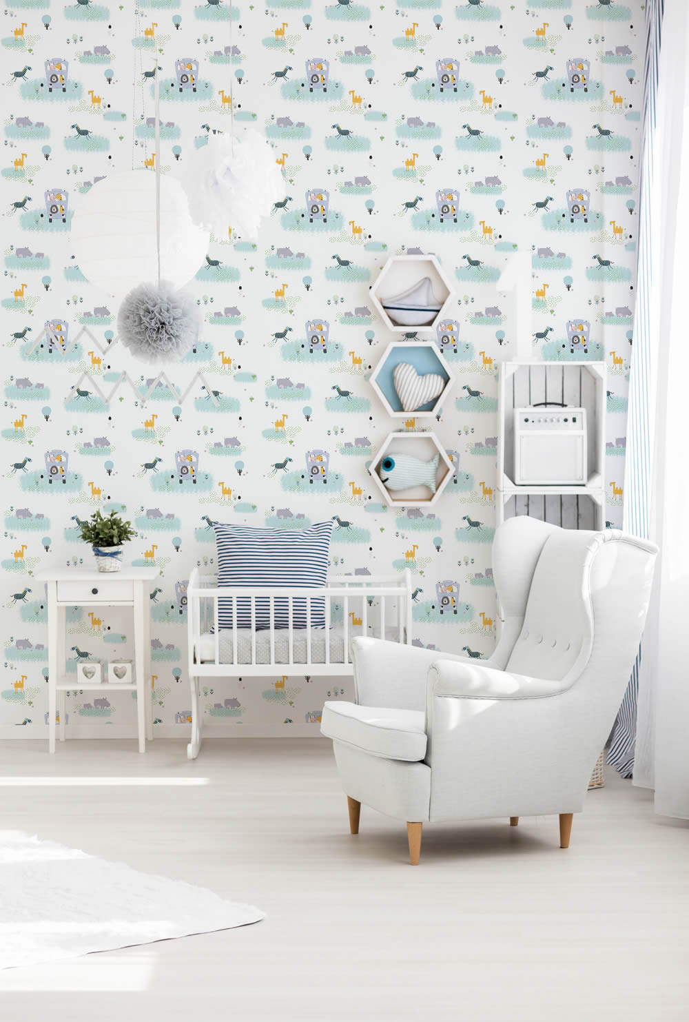 Africa Safari wallpaper white and colorful Little Love AS Creation 381141-8-381141.1M