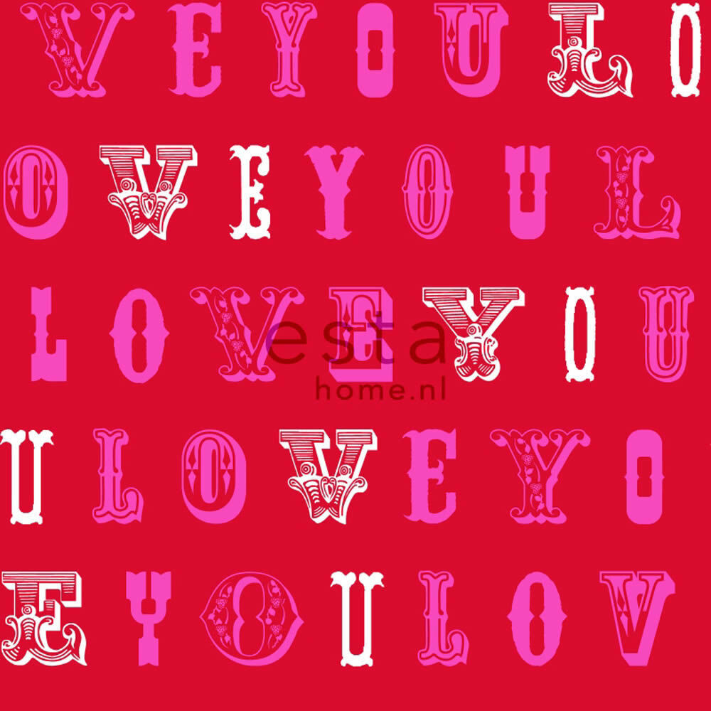 non-woven wallpaper love red pink