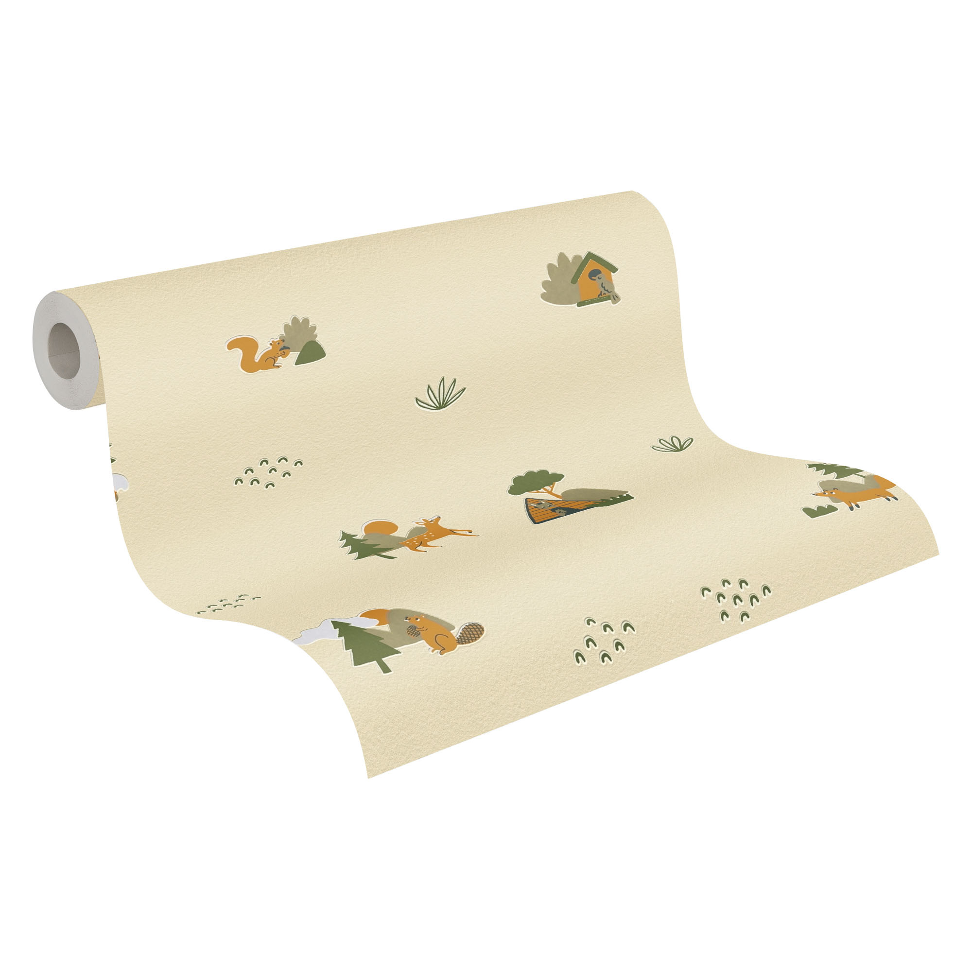 Tapete Waldtiere Tapete Fuchs Reh Tierspuren beige 792582