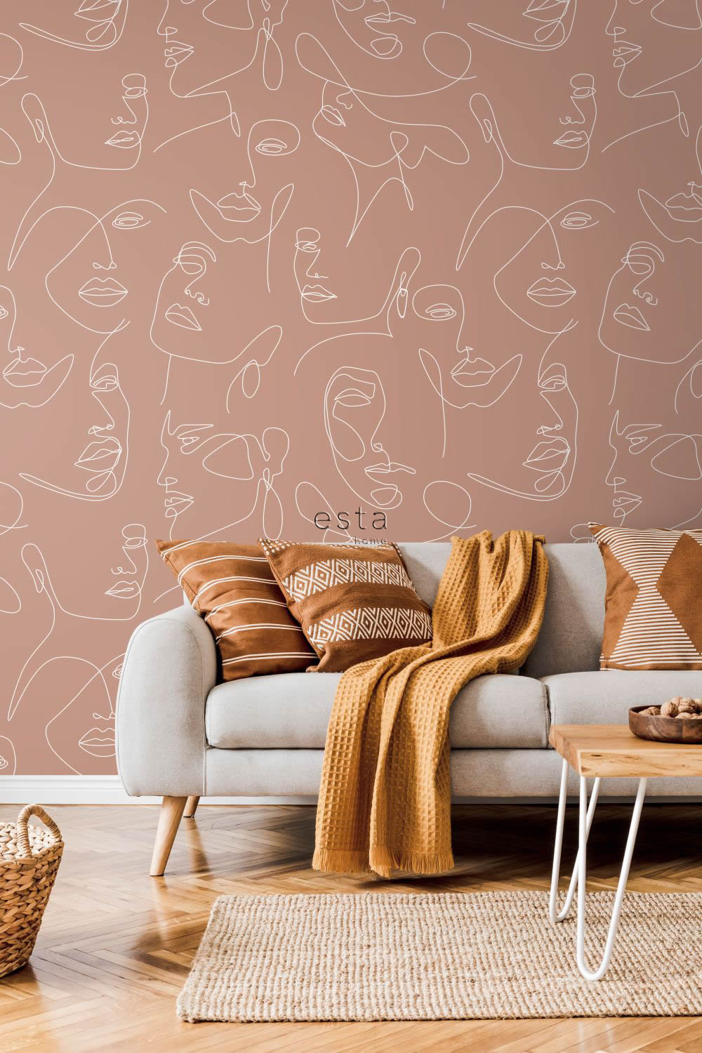 Fototapete Line Art Gesichter terrakotta 150 x 279 cm 158960