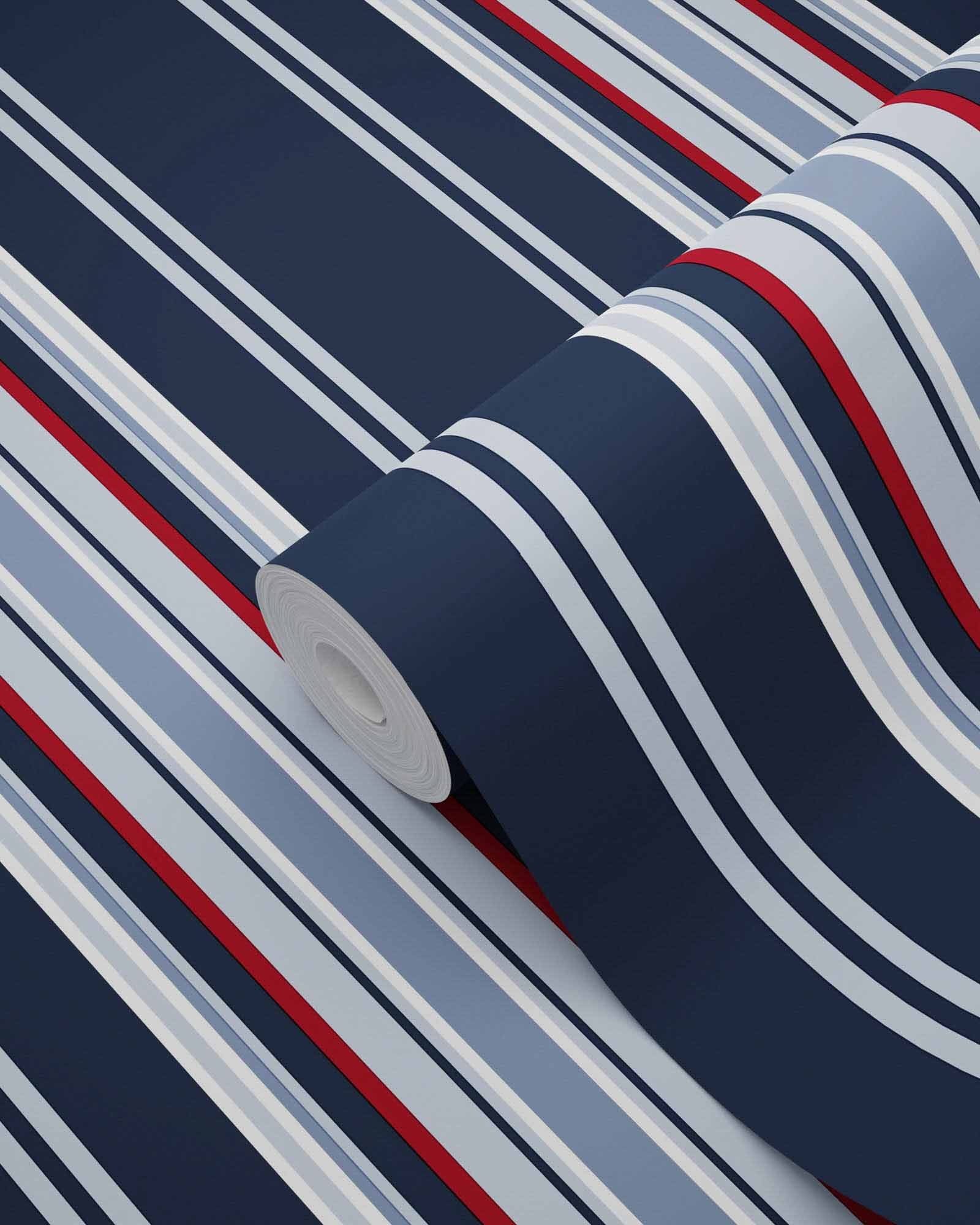 Marine Streifen Tapete navy rot Vlies 136419
