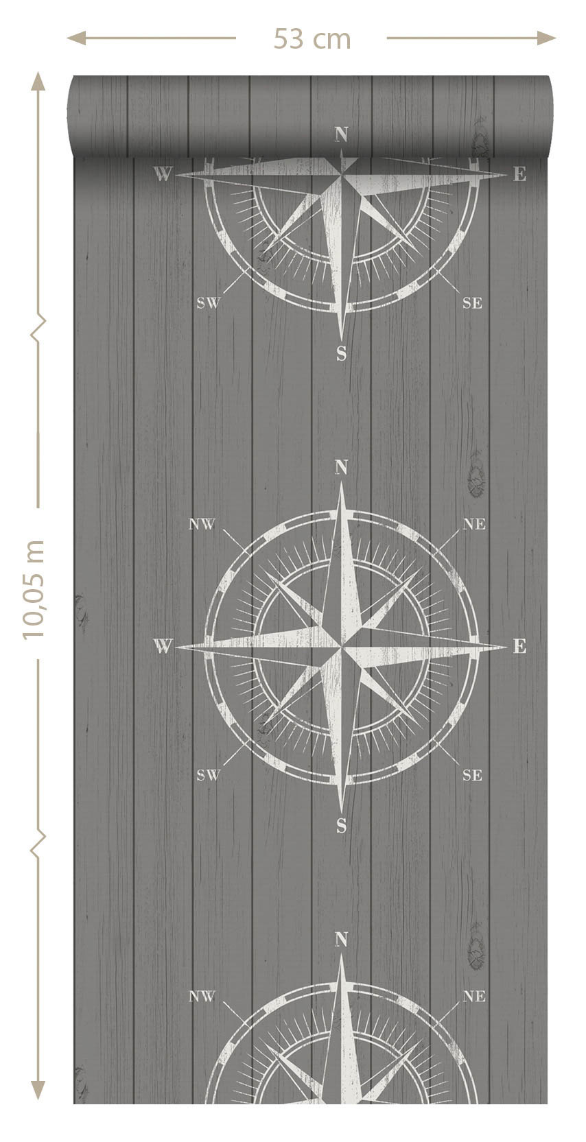 Kompassrose Tapete Holzoptik weiß grau 138976