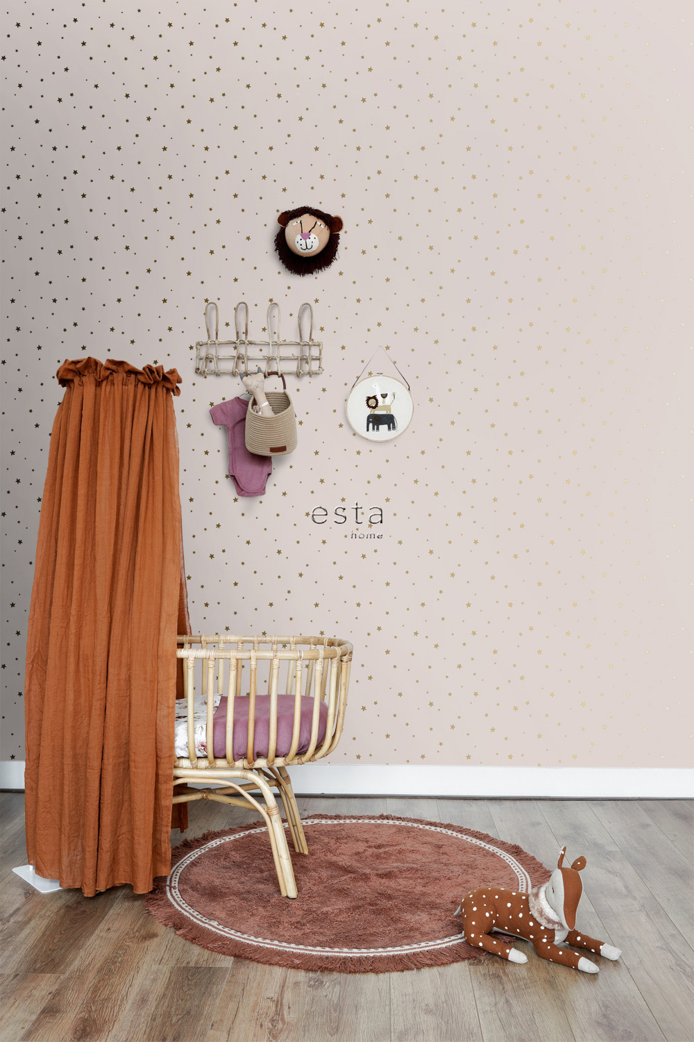 Tapete goldene Sterne Vlies altrosa 139260