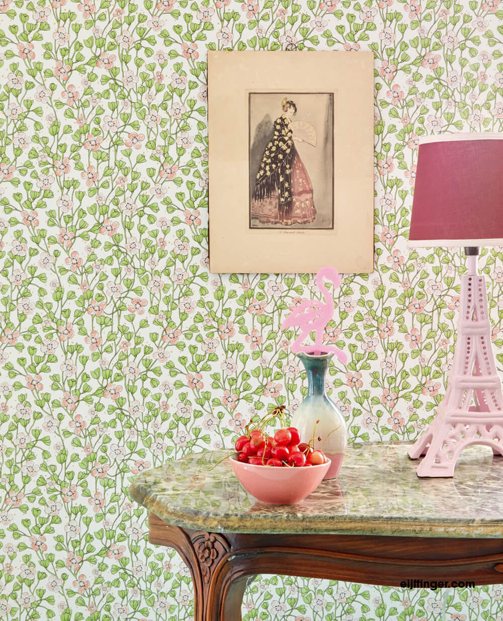 Vlies-Tapete Weiß Blumen Grün Rosa-55-383530