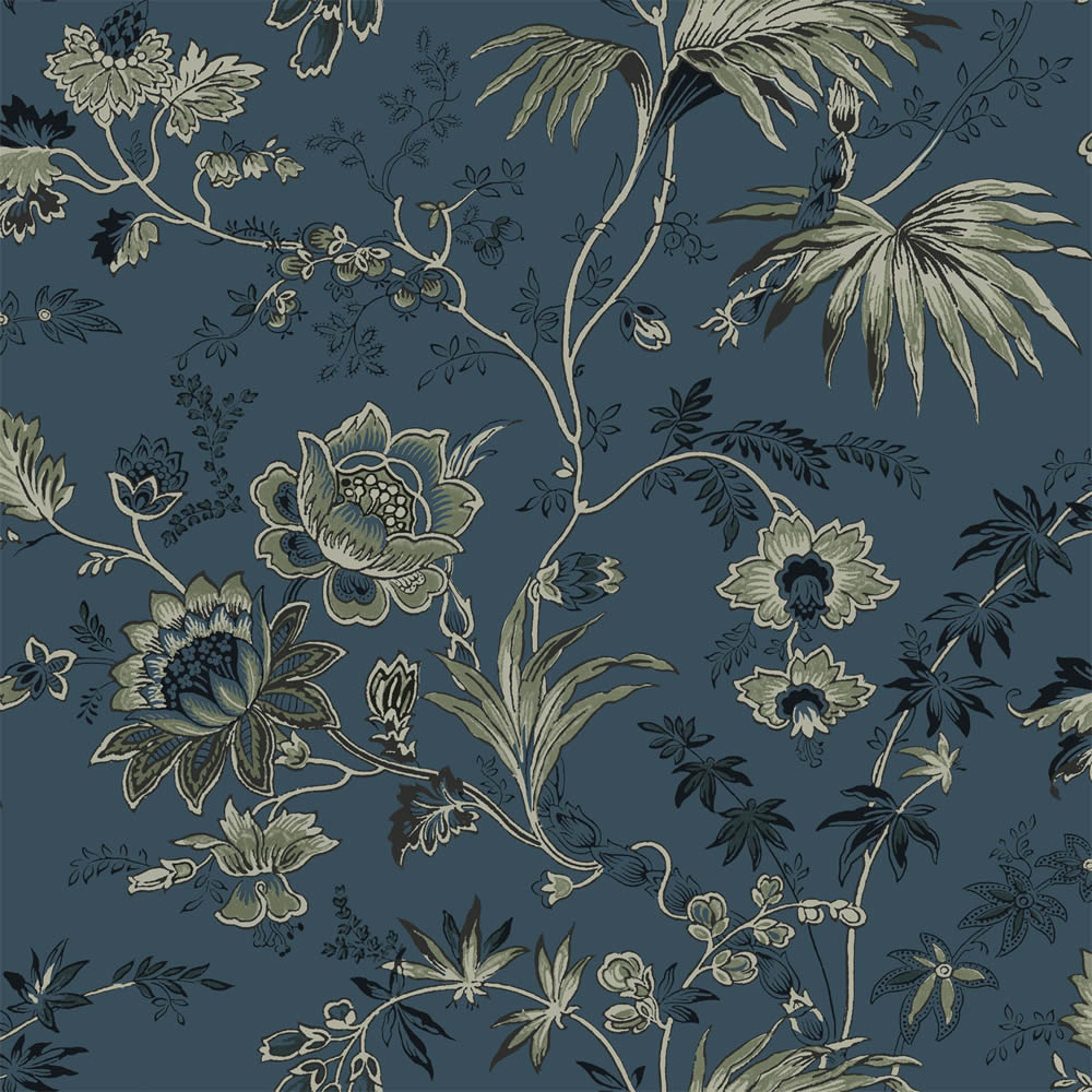 Tapete Vintage Blütenranken blau Vlies 139315