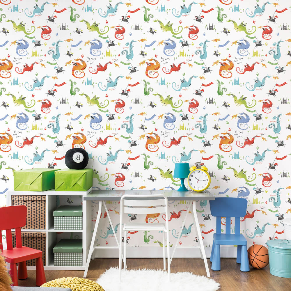 cute knight dragon wallpaper white and colorful Tiny Tots 2 Essener G78368-28-G78368.1M