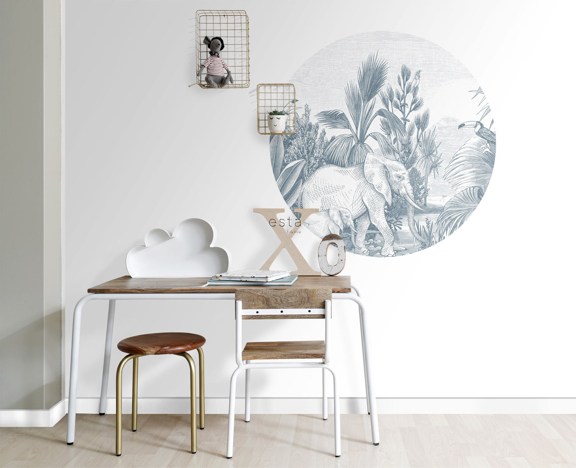 Dschungel Wandbild Tiere blau 70 cm Vlies 159078