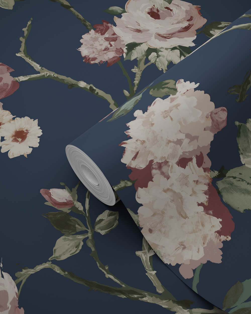 Tapete elegante Blumen Rosenblüten dunkelblau Vlies 139409
