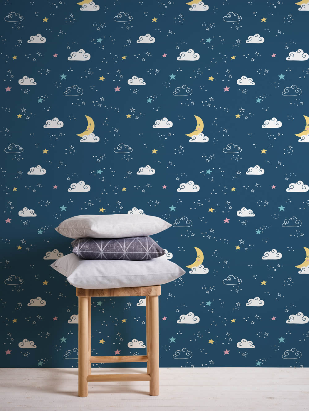 stars, moon and clouds non-woven wallpaper dark blue Little Love AS Creation 381411-8-381411.1M