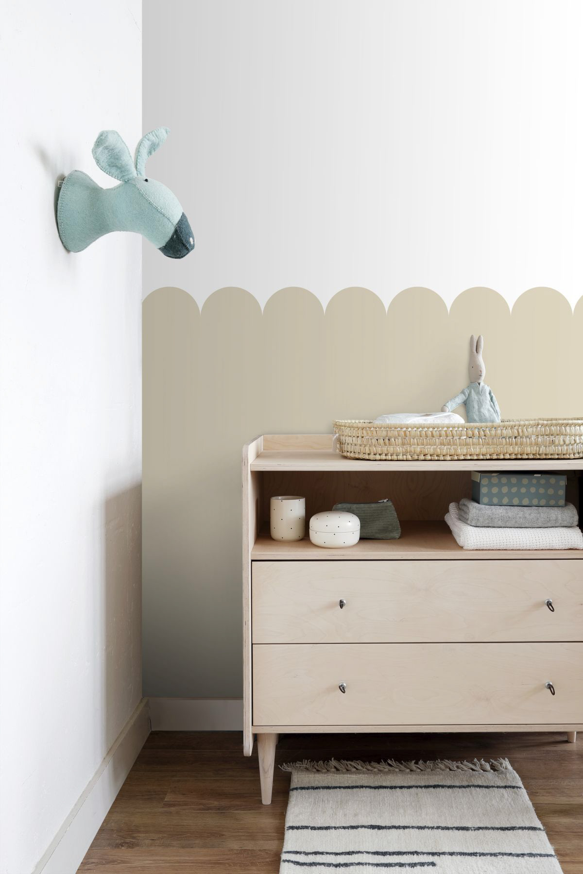 Wandbild zweifarbig halbhohe Wandverkleidung 2 Bahnen beige