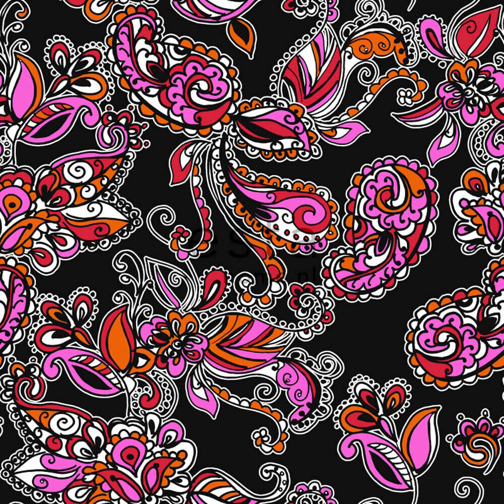 Vliestapete Funky Blumen Paisleys Schwarz Rot