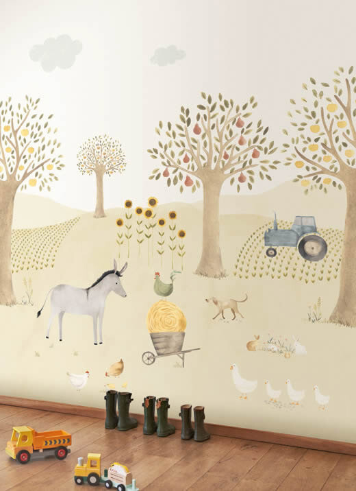 Village Tractor Mural Pastel Casadeco - Once upon a time OUAT88347103-36-OUAT88347103