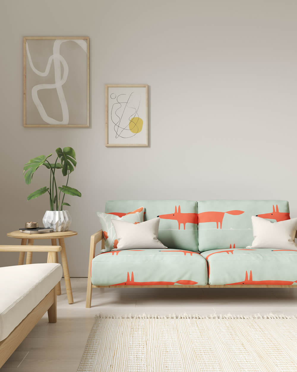 Stoff Fuchs Stoff Mr Fox Scandi Style hellblau orange NART121027