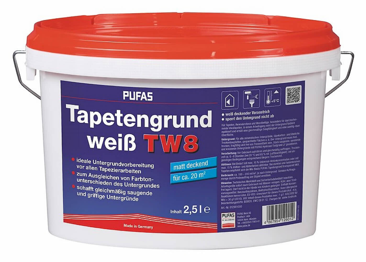 Pufas Tapetengrund weiß TW8 2,5 Liter-17-012901000M