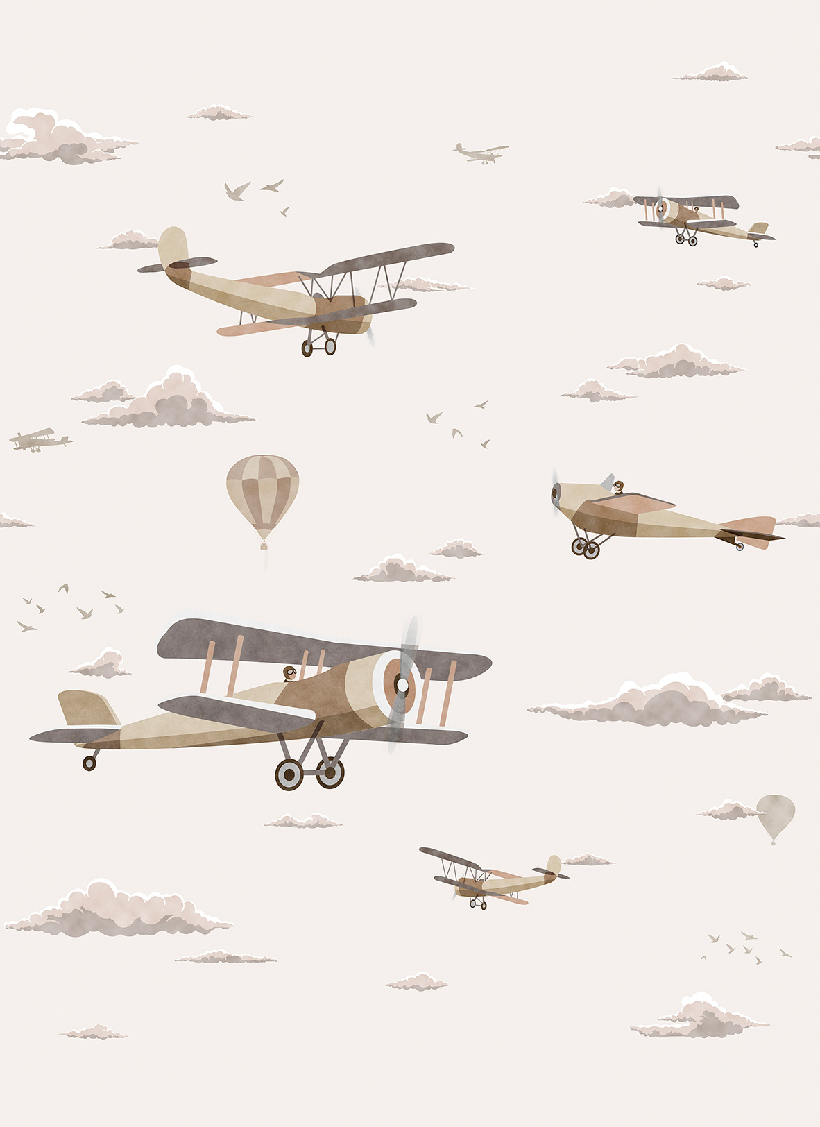 Wandbild vintage Flugzeuge bunte Doppeldecker beige