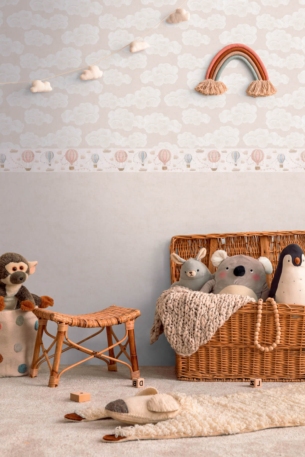 Bordüre Vlies Borde Heißluftballons Wimpel beige blau rosa 771351-8-771351