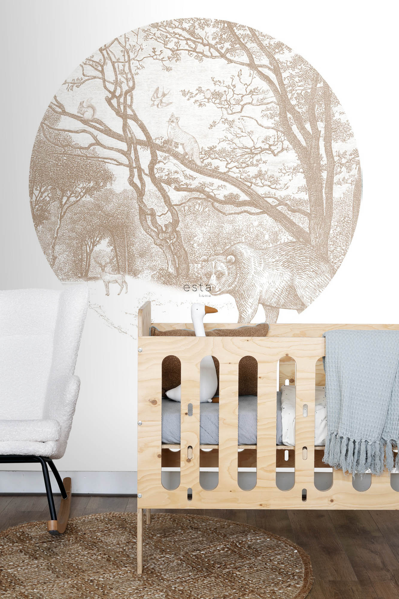 Wandbild rund Waldtiere beige 140 cm Vlies 159085
