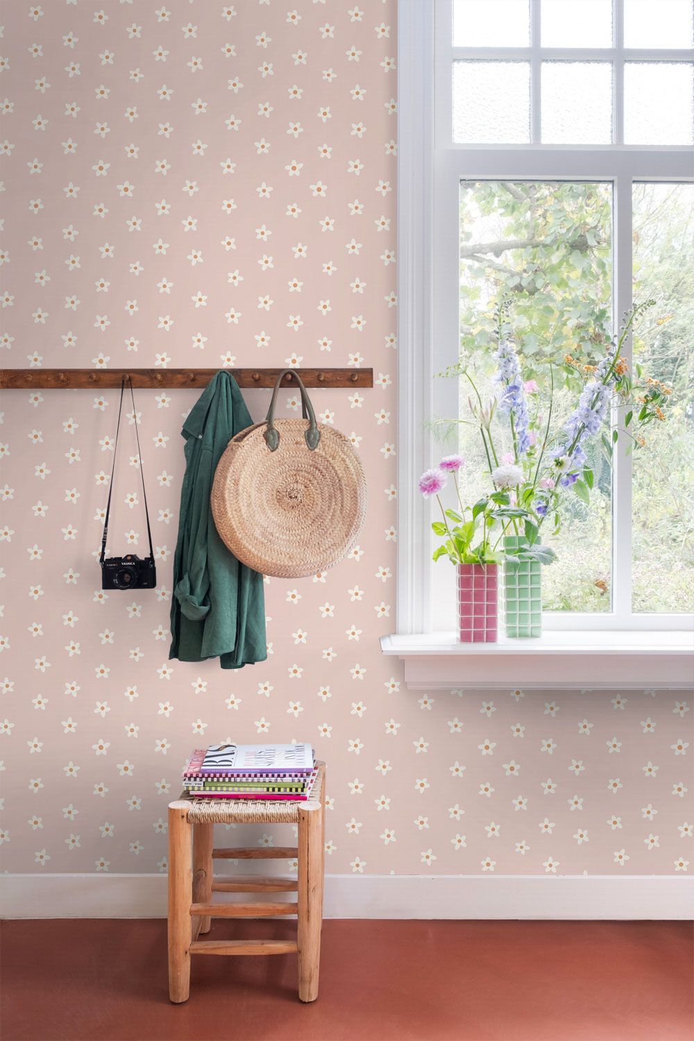 Mädchenzimmer Blumentapete kleine süße Gänseblümchen rosa