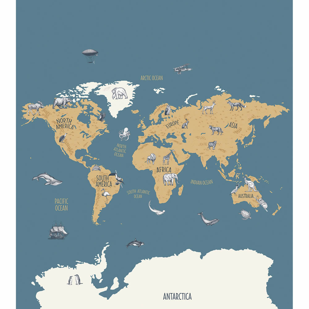 Mural non-woven world map blue Our Planet OUP102032066-36-OUP102032066
