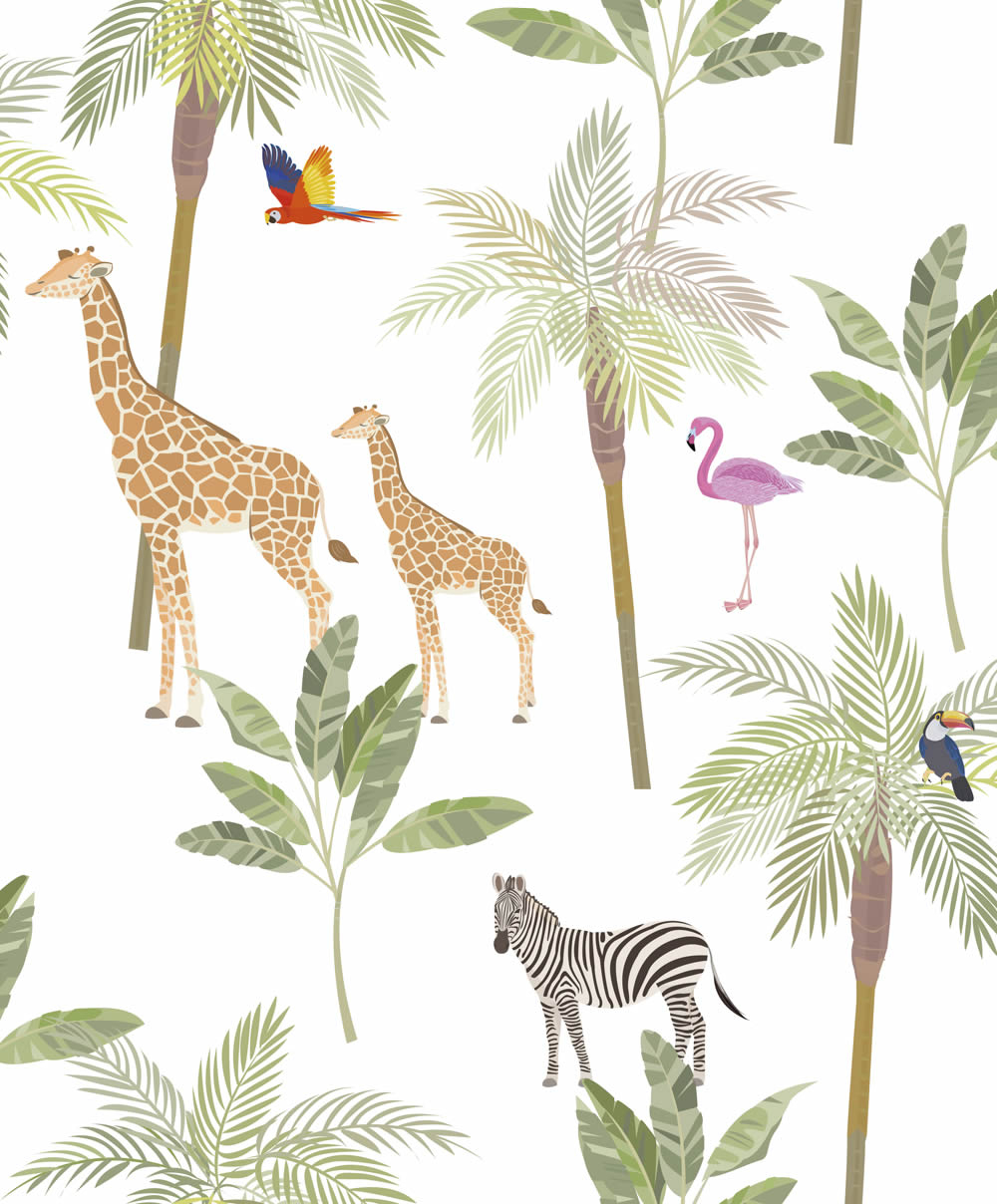 Weiß und bunte Tapete Dschungelmotive Kids Walls Marburg 45880