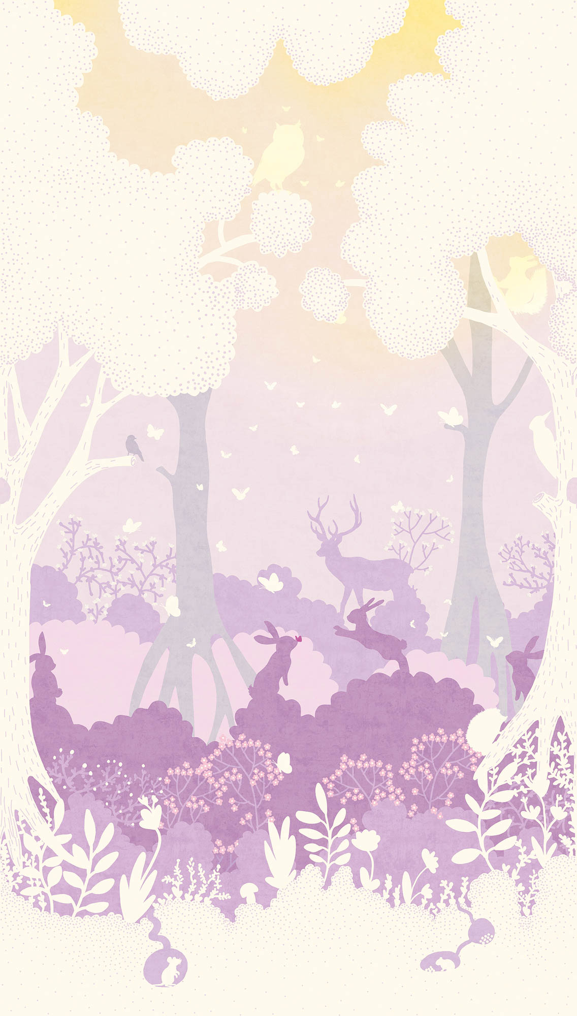 Wandbild Zauberwald Tiere lila gelb 159 x 280 cm 792894