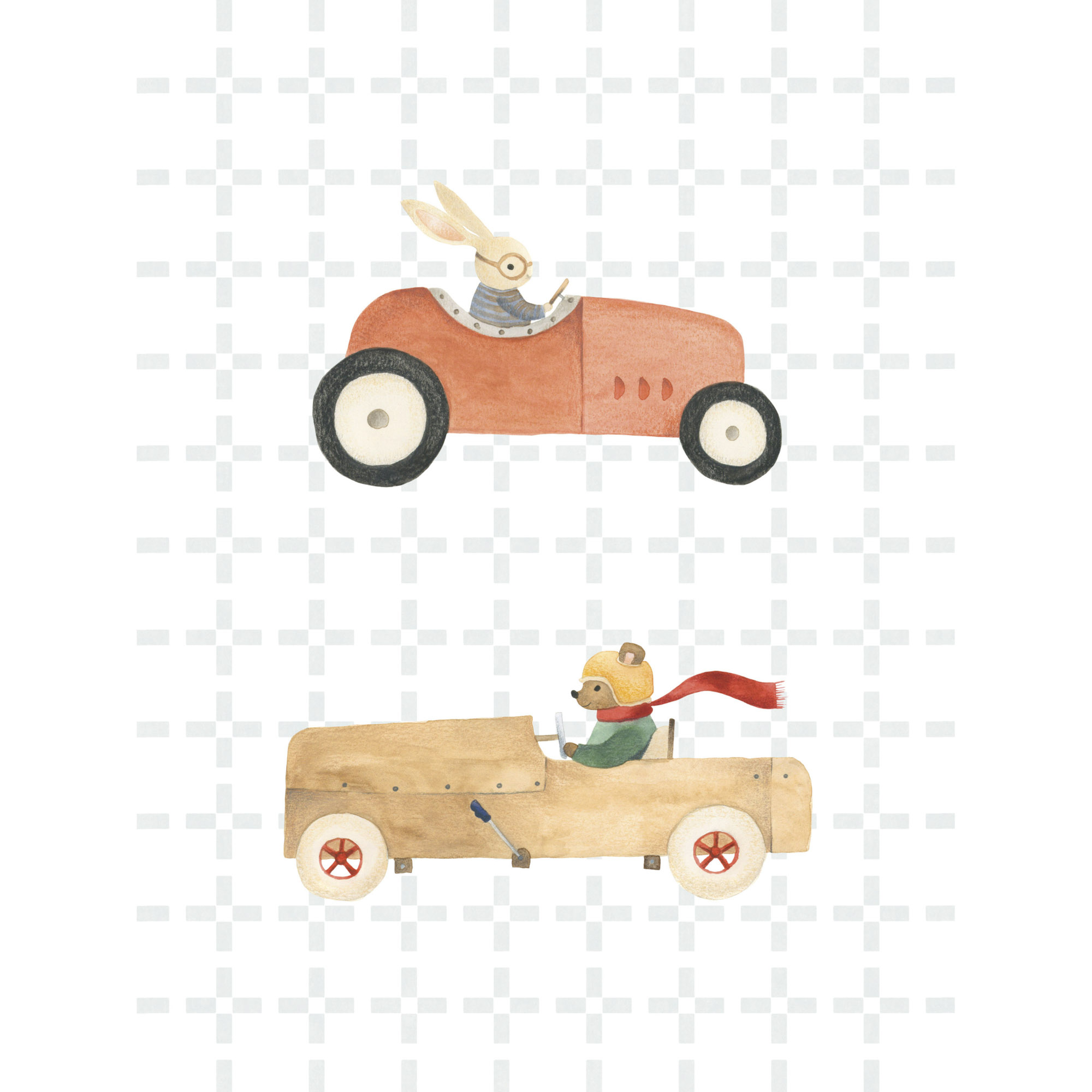Poster Tiere in vintage Autos weiß OUTT203077702