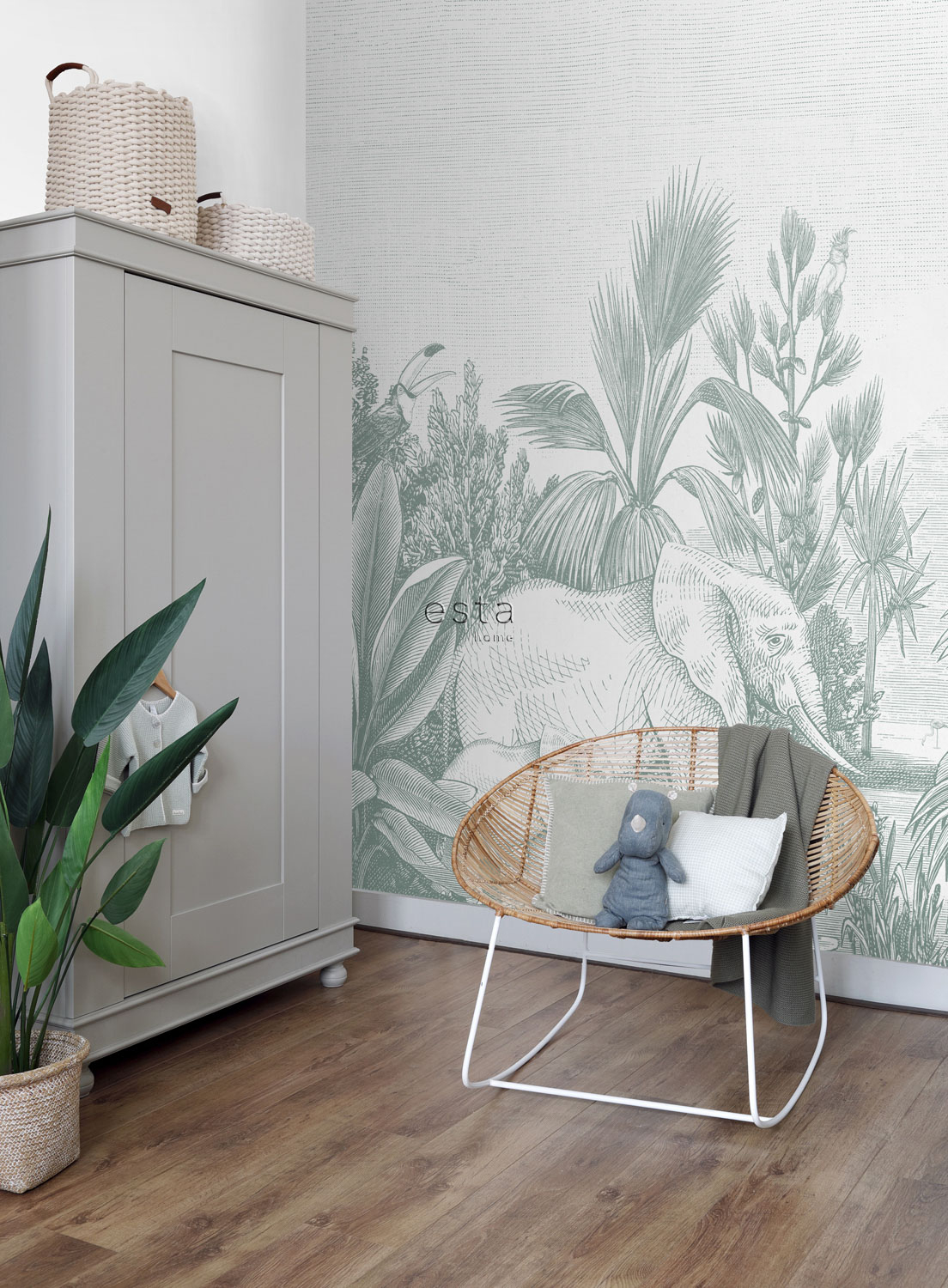 Wandbild Dschungeltiere Elefanten grün 300 x 279 cm 159060