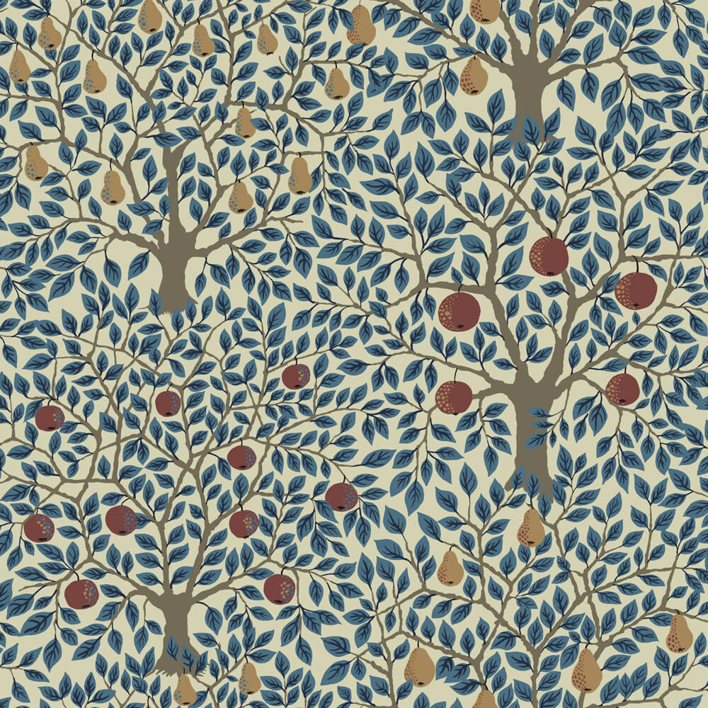 Blassgrün und blaue Vliestapete Birnenbäume Grönhaga Rasch Textil 133013-23-133013.1M