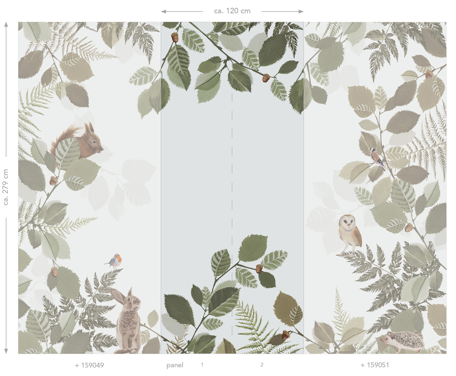 Wandbild Wald Blätter grau grün 100 x 279 cm Vlies 159050