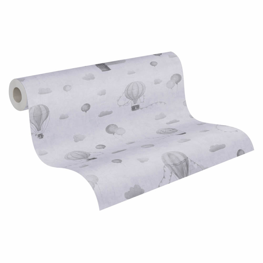 Mustertapete über den Wolken Heißluftballons glatt grau 770772-8-770772