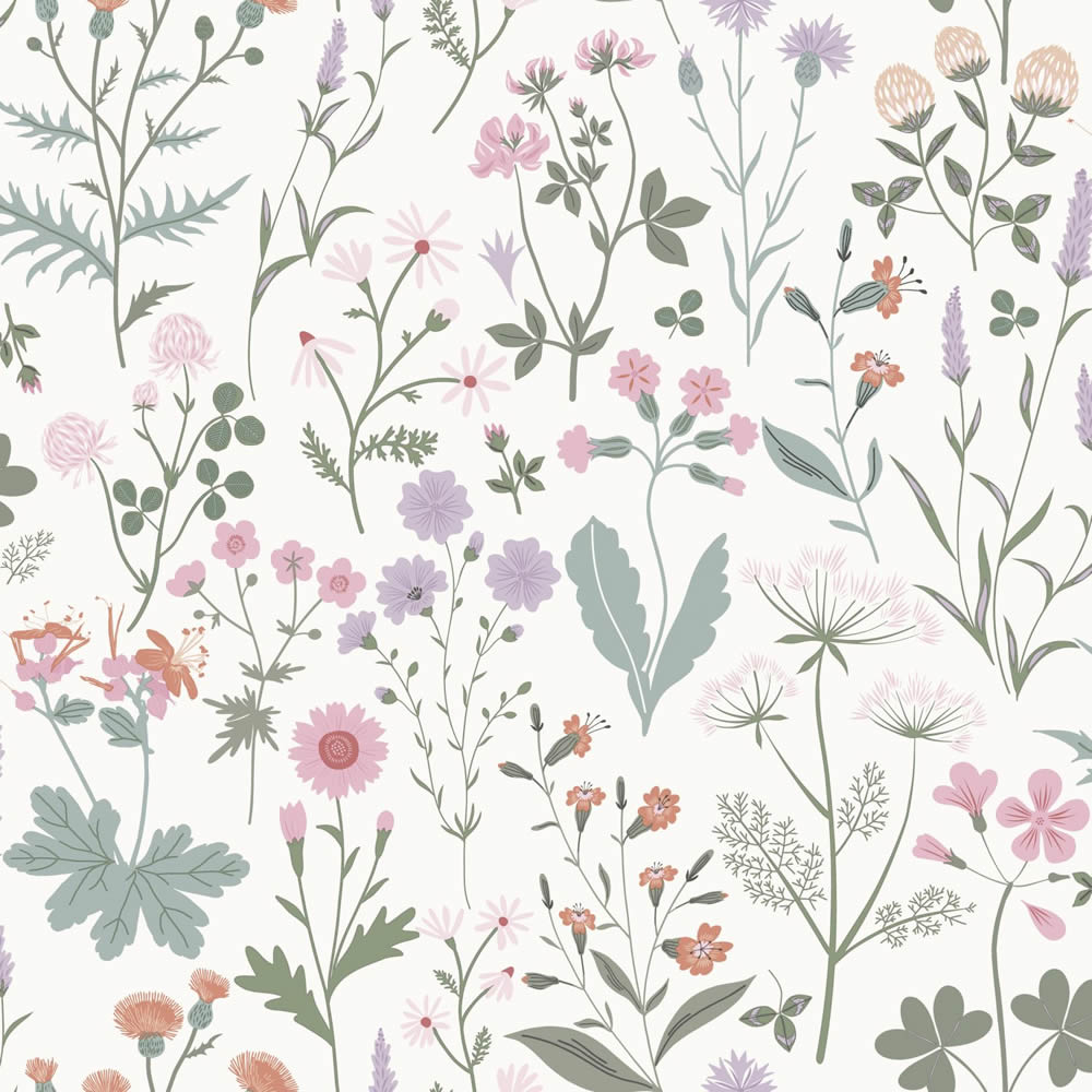 Wallpaper scandi wildflowers non-woven white 139482