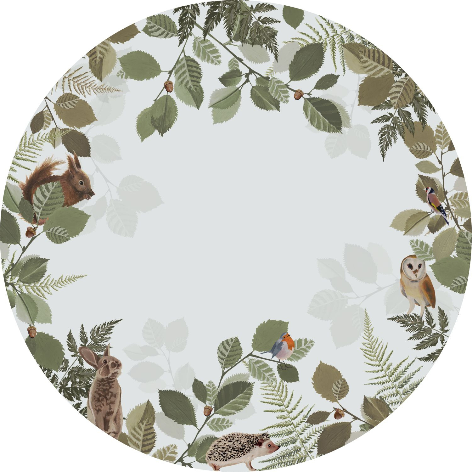 Wandbild Waldtiere Blätter rund grau grün 140 cm 159082