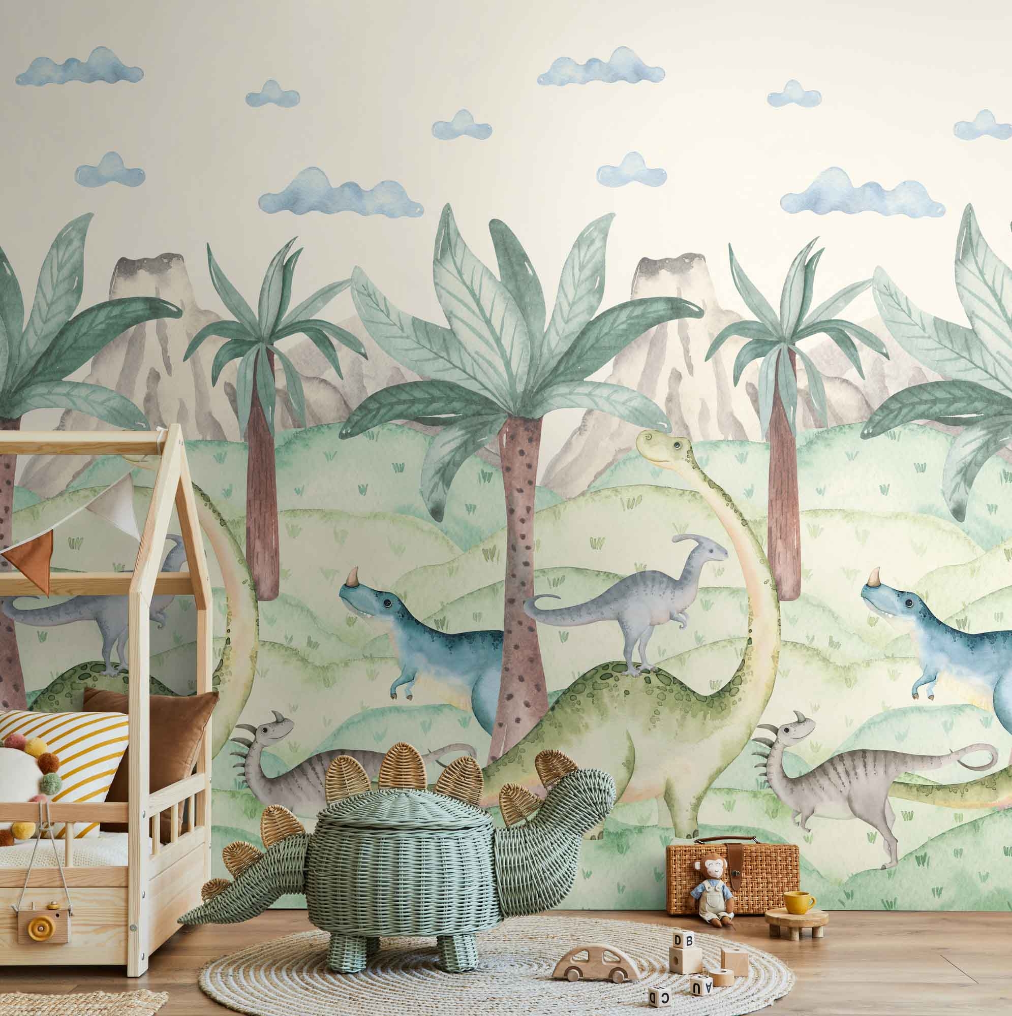 Wandbild Dinosaurier Dschungel creme 159 x 280 cm 792888