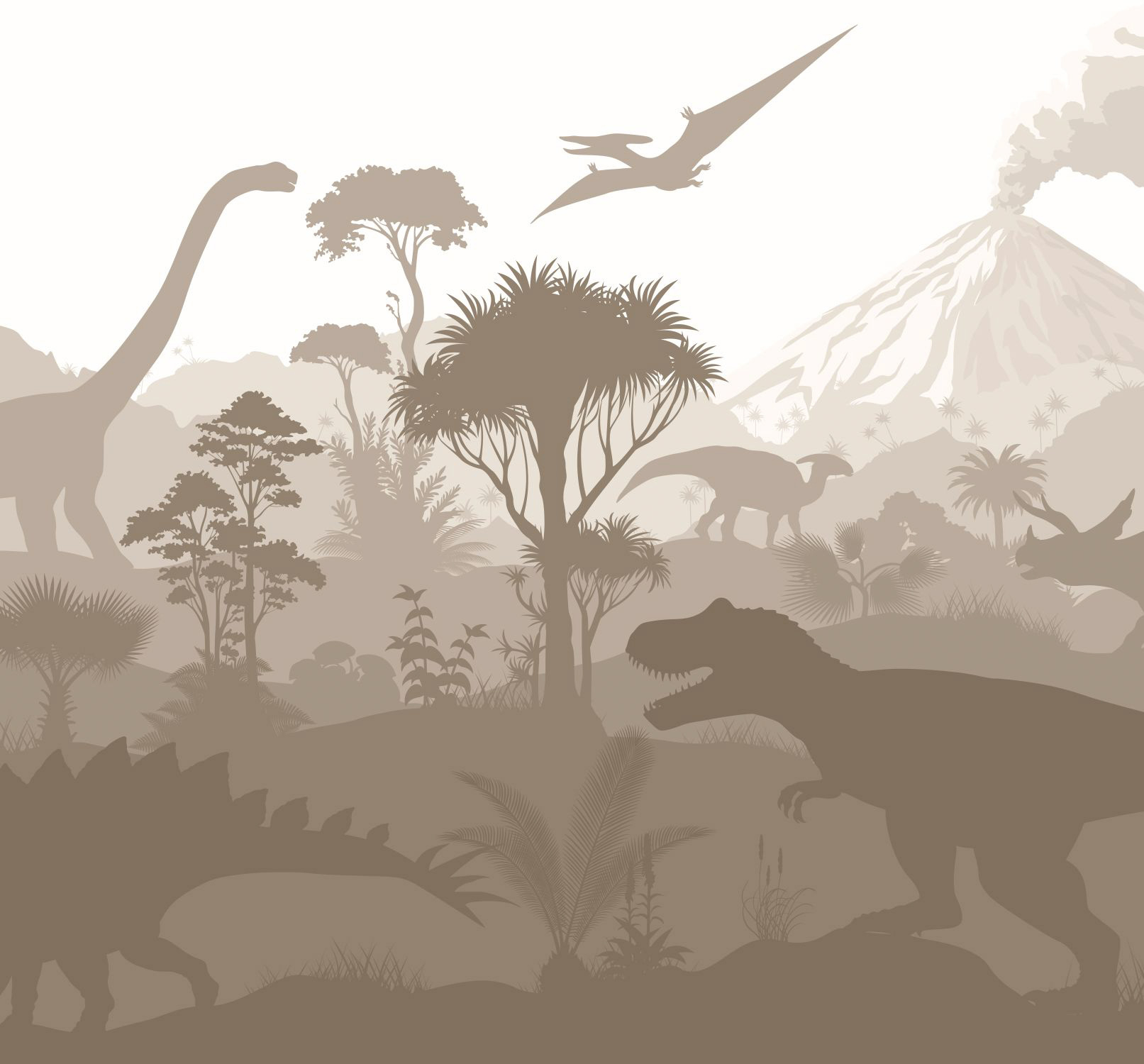 Wandbild Dinosaurier Tyrannosaurus Rex 5 Bahnen Vlies taupe