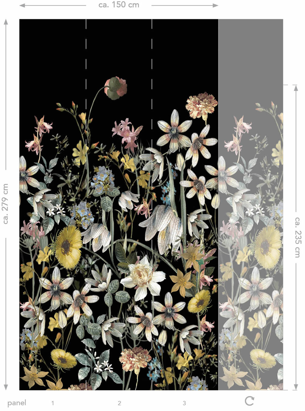 Wandbild Vintage Feldblumen schwarz 150 x 279 cm 159216
