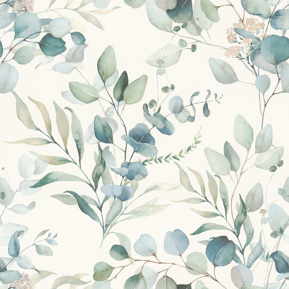 Vliestapete Eucalyptus Blätter pastellfarben Grün Kids World Rasch 300215_L