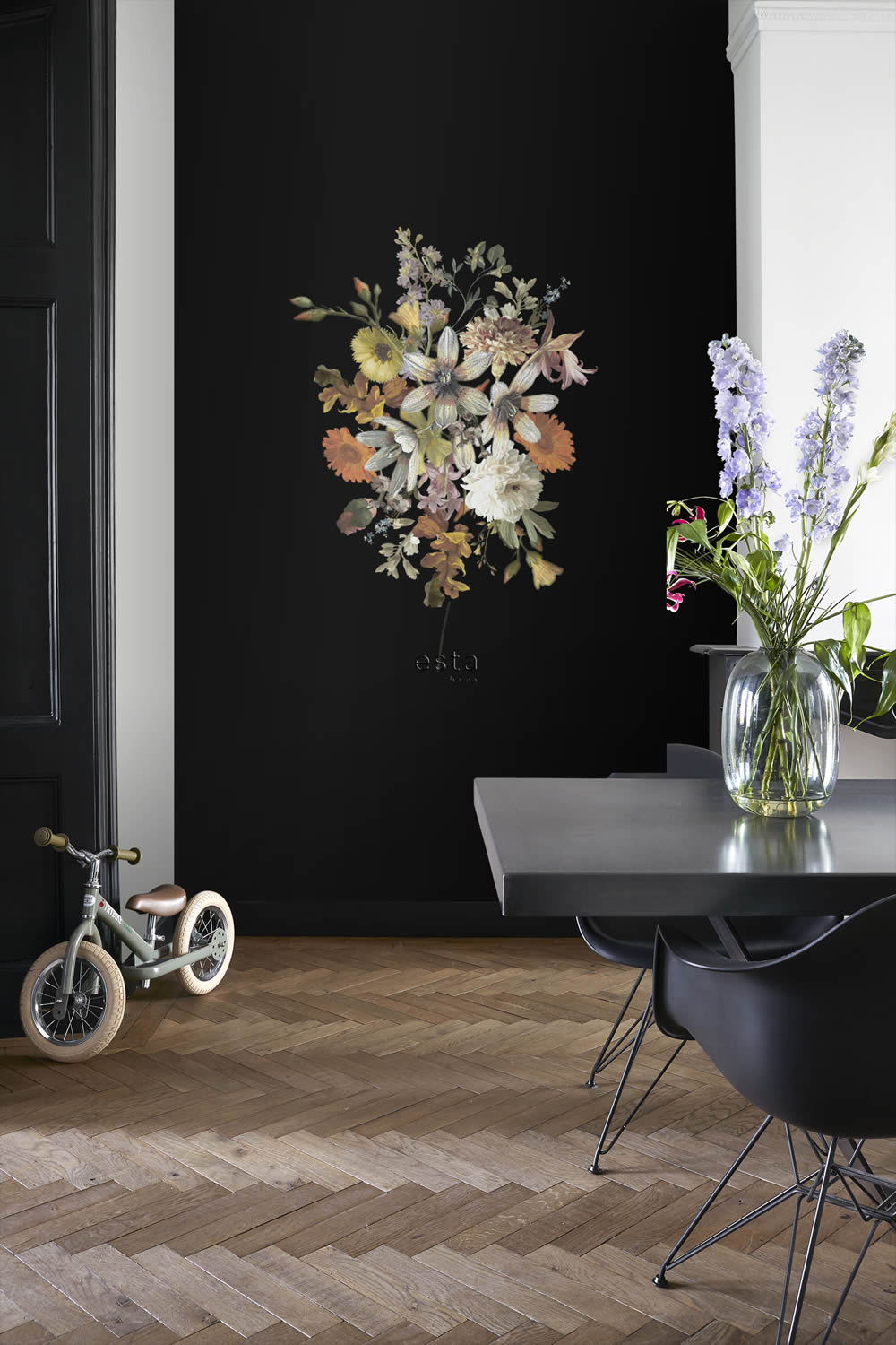 Wandbild Blumenstillleben schwarz 150 x 279 cm 159215