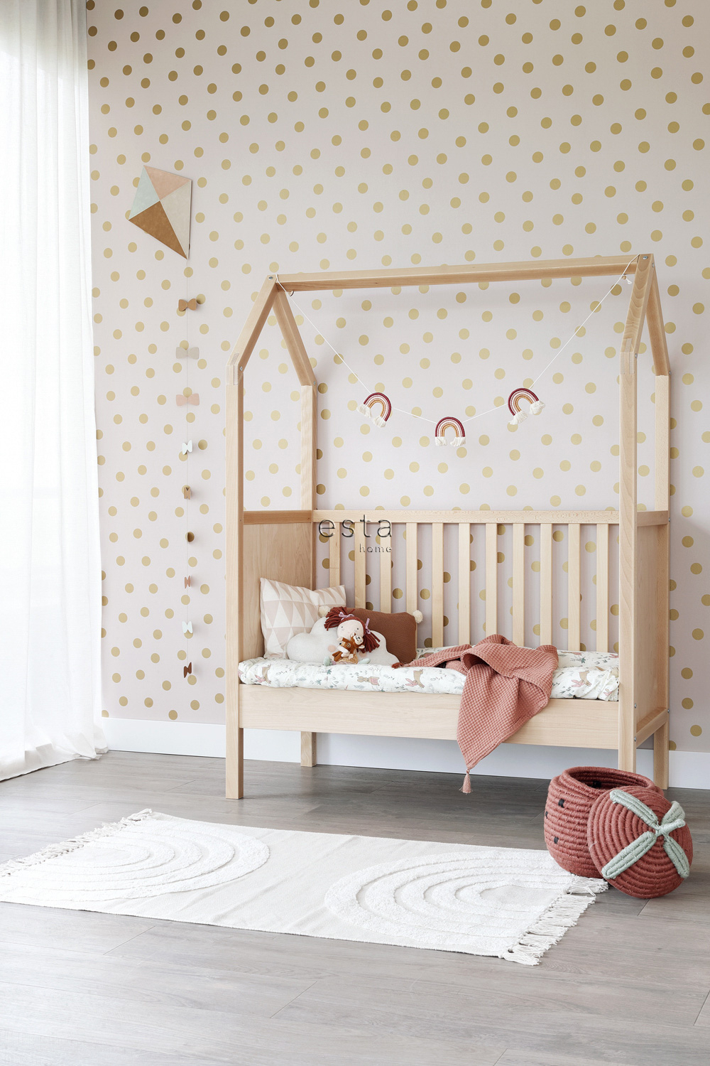 gepunktete Tapete gold rosa Vlies 139244