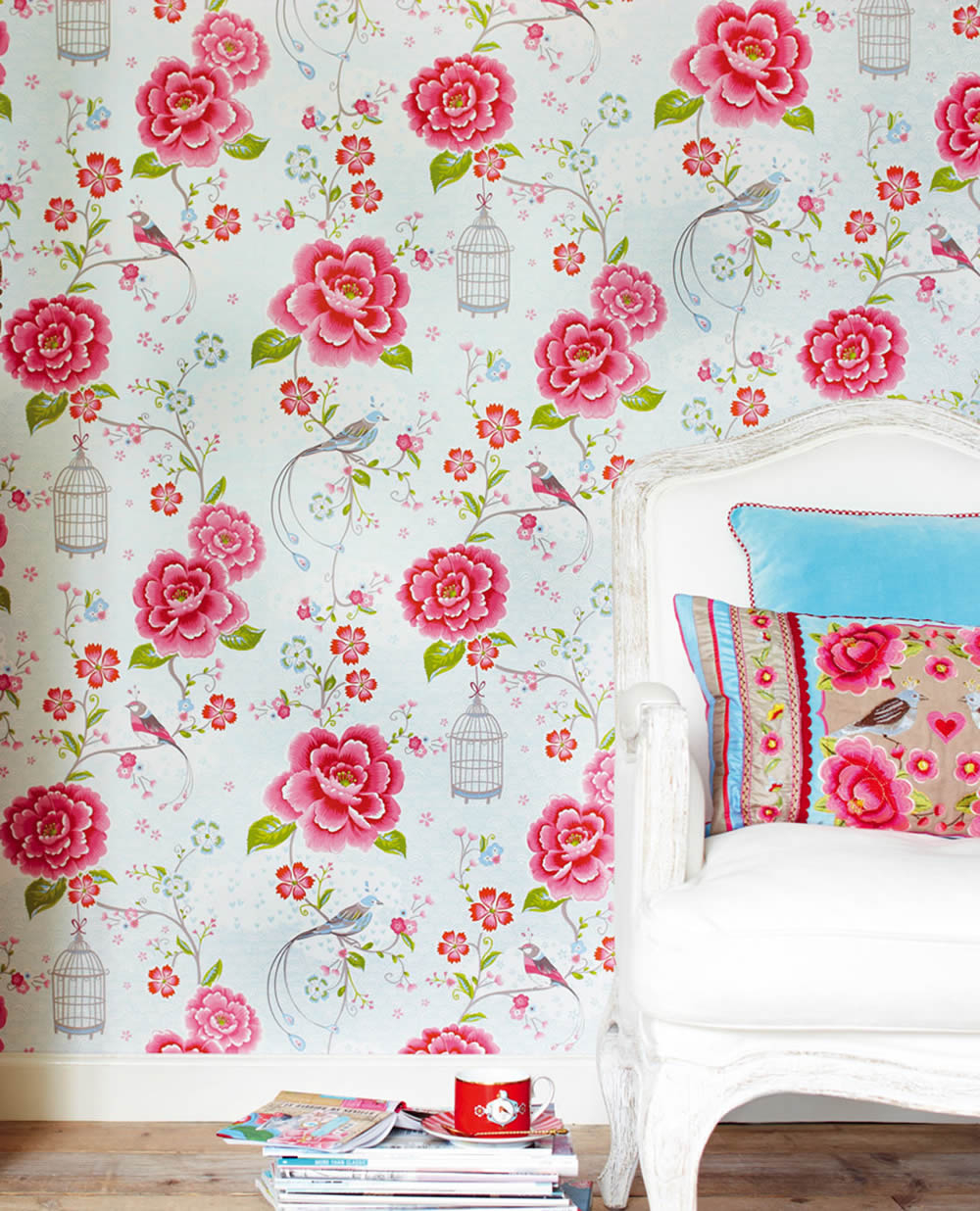 Wallpaper white pink flowers tendrils Pip Studio 5 300161-55-300161