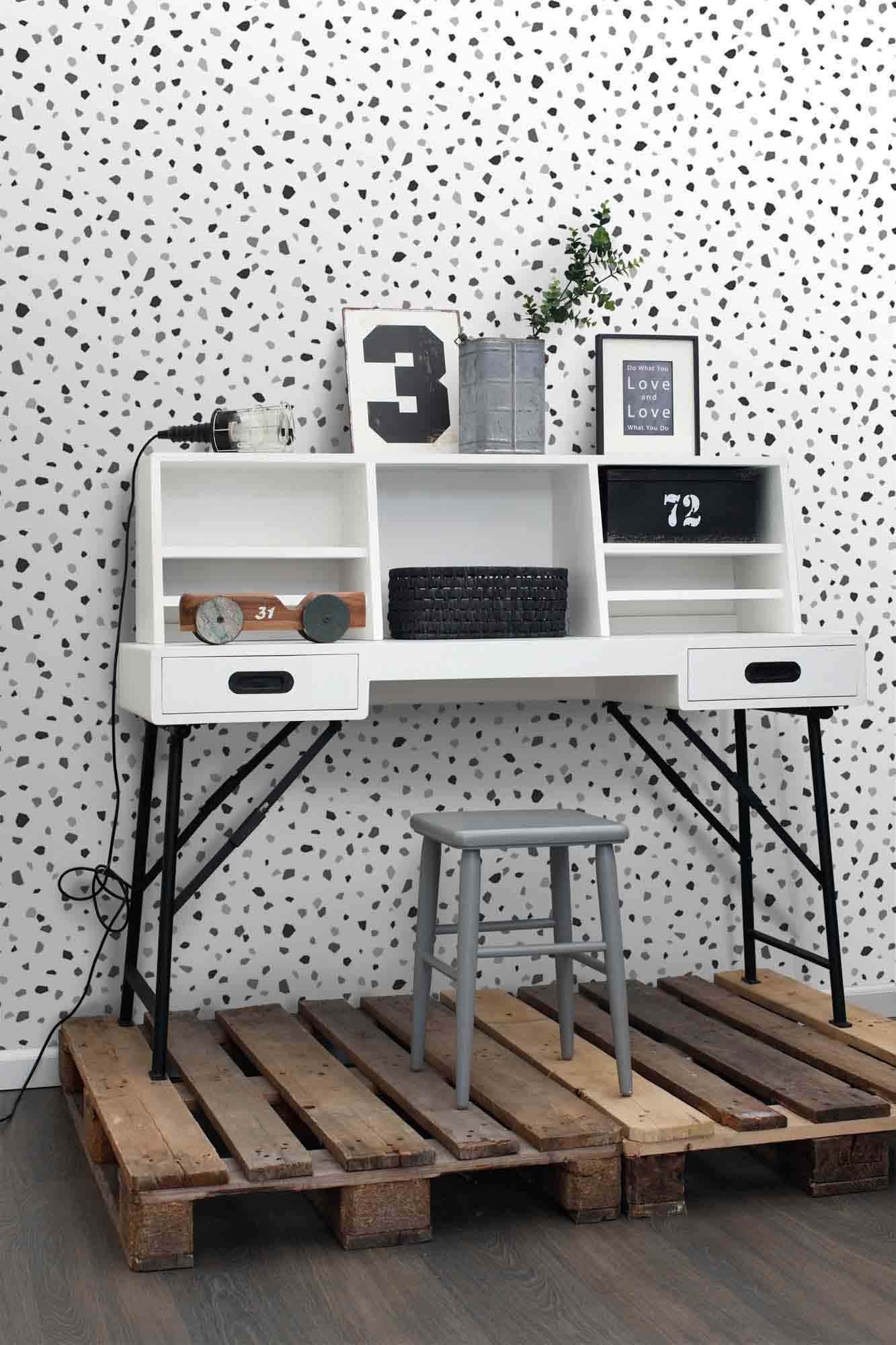 Terrazzo Tapete Skandi grau schwarz weiß 139034